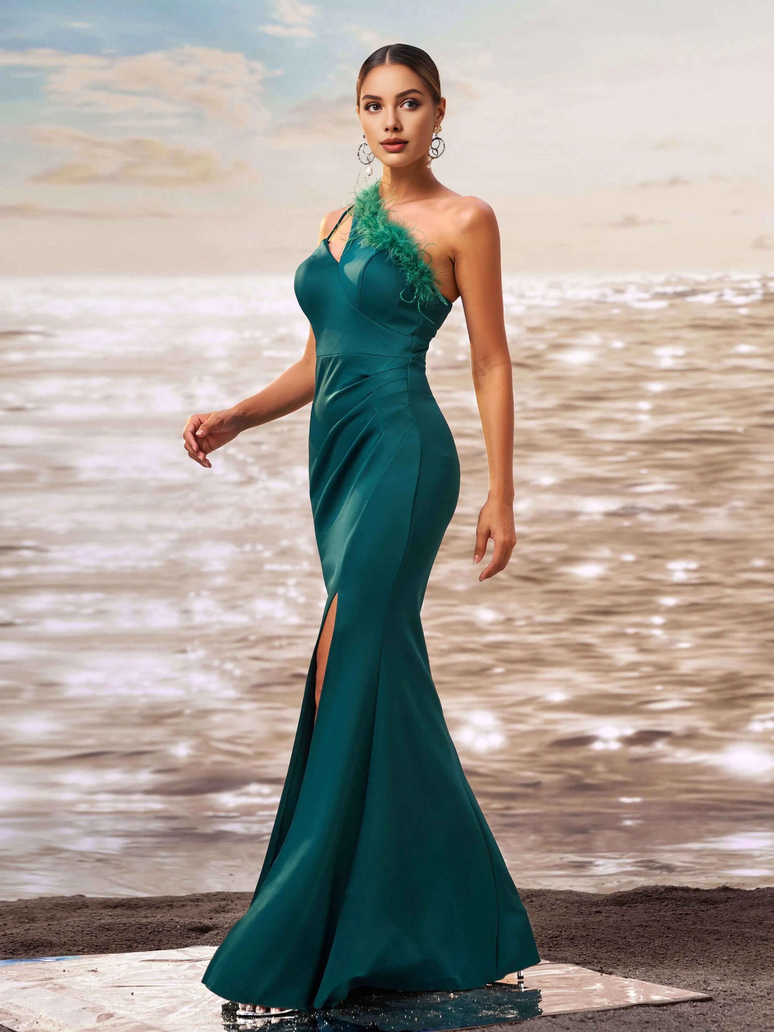 Charming Mermaid One Shoulder Sleeveless Zipper Up Floor-Length Prom Dress